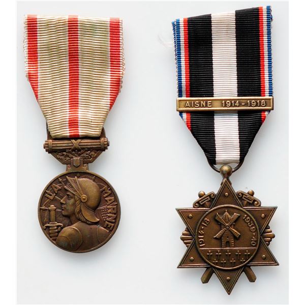 Militaria Medal;  France 1914-1918 Medal for Rescapes (Survivors) of the Battles of Aisne (Médailles