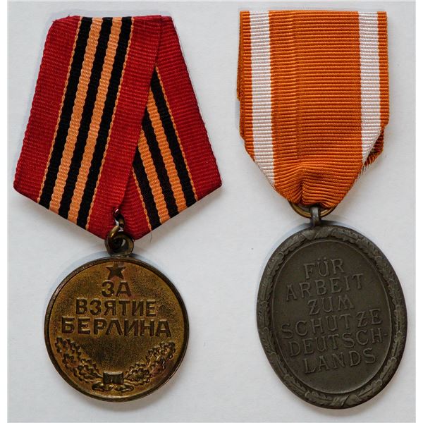 Militaria Medal;  German West Wall Medal & Soviet Medal for the Capture of Berlin.  Lot of 2 medals.