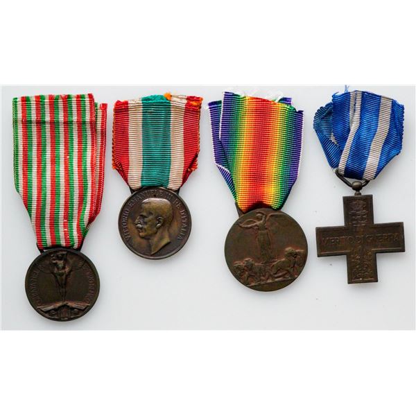Militaria Medals;  Italy Grouping if 4 Medals includes The 1915-1918 War Medal. The Allied Victory M