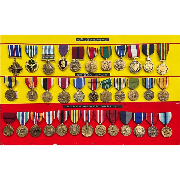 Militaria Medals;  US Grouping of 35 various WWII to Post war Medal Collection.  See Pic.