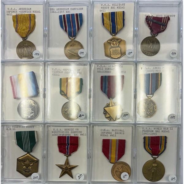 Militaria Medals;  USA WW2 Medals.  Lot of 12 different issues.  See Pic.