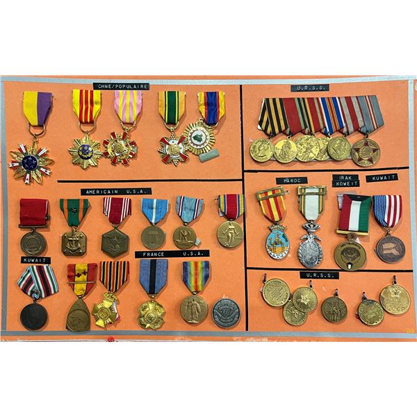 Militaria Medals;  World Grouping of 32 various WWII to Post war Medal Collection.  See Pic.
