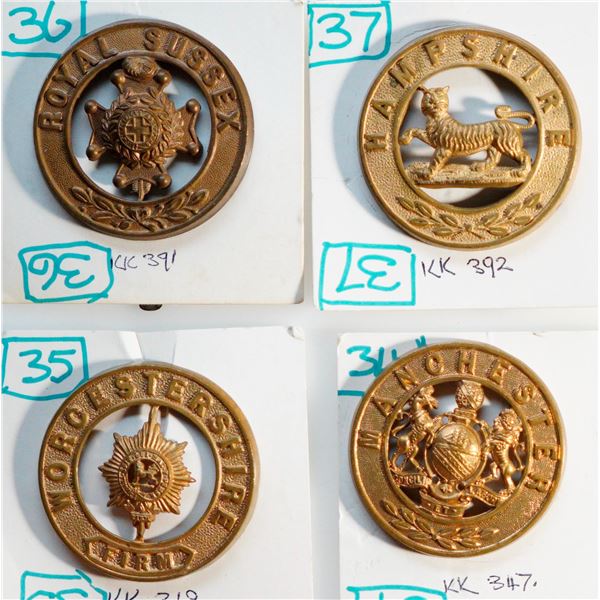 Militaria Insignia Pre WW1;  British Royal Sussex Regiment. Hampshire. Worchester & Manchester Helme
