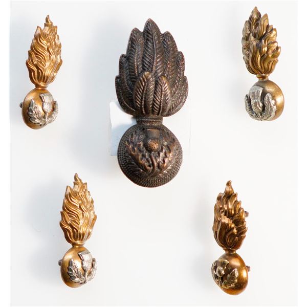 Militaria Insignia Pre WW1;  British Royal Scots Fusiliers Officer's Collar Badges.  Lot of 5 pcs (2