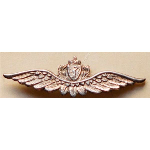 Militaria Insignia 1920-50;  Norwegian Air Force Sterling Silver Pilots Wings w/Birks Hall Mark.