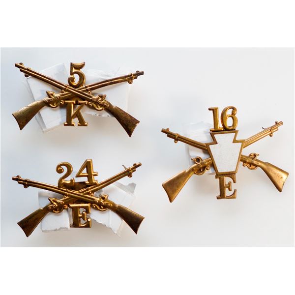 Militaria Insignia Post Indian War / Pre WWI; US Army Infantry Regiment Hat/Pouch Badges.  Lot of 3 