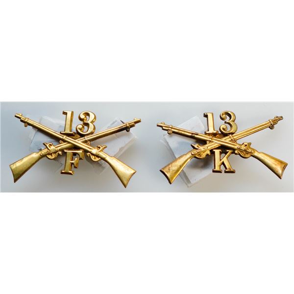 Militaria Insignia Post Indian War / Pre WWI; US Army Infantry Regiment Hat/Pouch Badges.  Lot of 2 