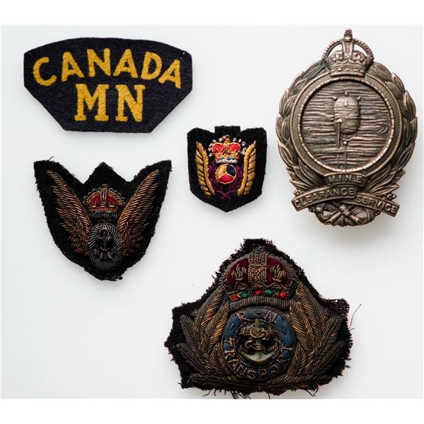 Militaria Insignia;  Naval Badges includes Navy Mine Cearance Metallic badge. Royal Navy Transport e