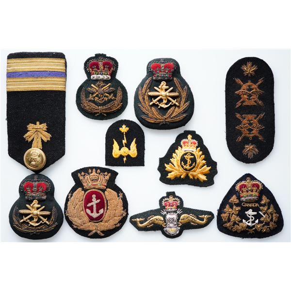 Militaria Insignia;  Naval Canadian Embroidered Officer badges. Epaulette and more.  Lot of 10 issue