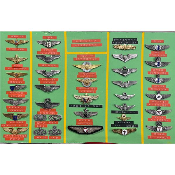 Militaria Insignia;  Collection of 34+ various Aviation  badges mainly WWII related w/some exception