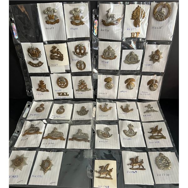 Militaria Insignia;  Collectors Lot of 40+ various WWII United Kingdom Regimental badges from divers