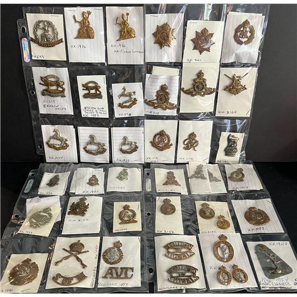 Militaria Insignia;  Collectors Lot of 30+ various WWII United Kingdom Regimental badges from divers