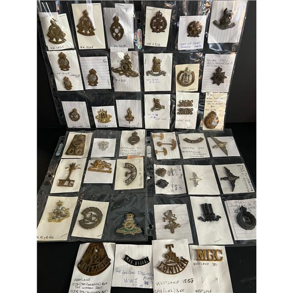 Militaria Insignia;  Collectors Lot of 32+ various WWII United Kingdom Regimental badges from divers