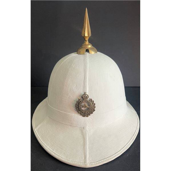 Militaria Head Dress;  Canadian Engineers Spiked White Pith Helmet w/Cap Badge.