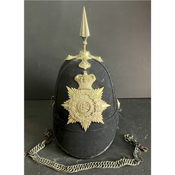 Militaria Head Dress;  Canadian 82nd Militia Spiked Black Pith Helmet w/Helmet Plate.