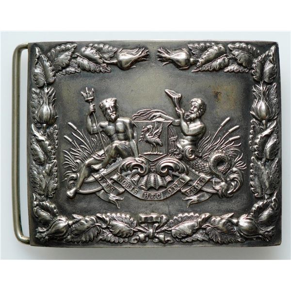 Vintage Belt Buckle;  Victorian era Silver Plate Seated Poseidon design. 11x  8.5 cms approx.  See P