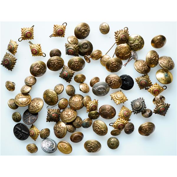 Militaria Buttons;  Lot of 75+ various buttons dating WW1 to 1920's-50's period with some exceptions
