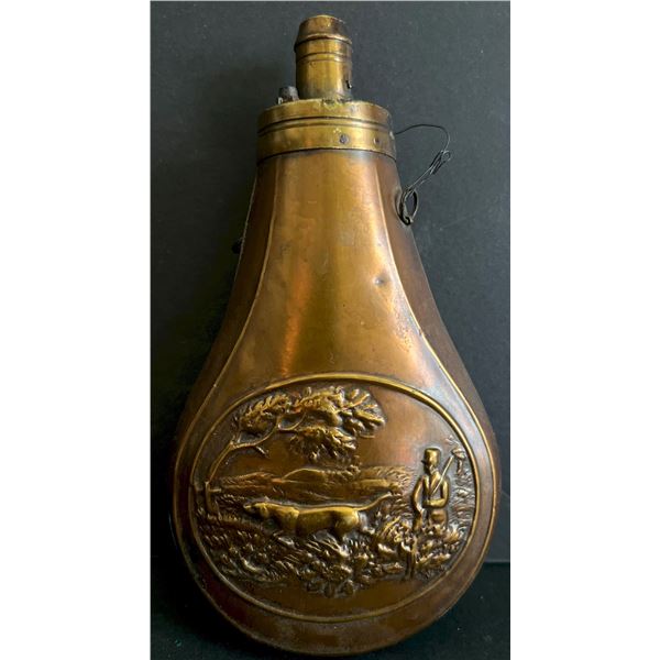 Vintage Flask;  19th century Copper/Brass. embossed Gun Powder Flask .
