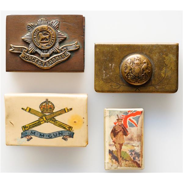 Militaria Varia;  Small lot includes Brass and enamel Match Box holders.  Includes 4 different pcs. 
