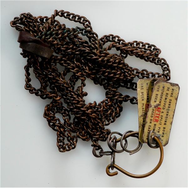 Militaria Insignia;  Bomb Safety Pin Tag. Lot of 2 tags attached to chain.  See Pic.