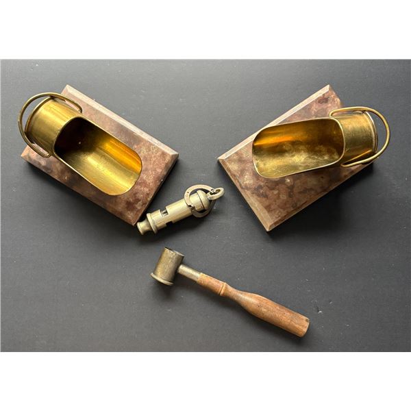 Militaria Antique Powder Measure. Whistle & Trench Art.  Lot of 4 pcs.  See Pic.