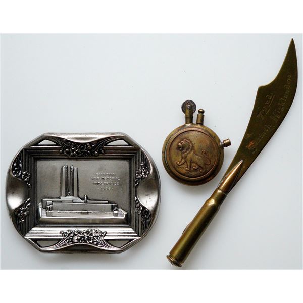 Militaria Trench Art; includes Knife type pointer w/Vimy Ridge Lens 1917 Avion inscribed. Vimy/Joffr