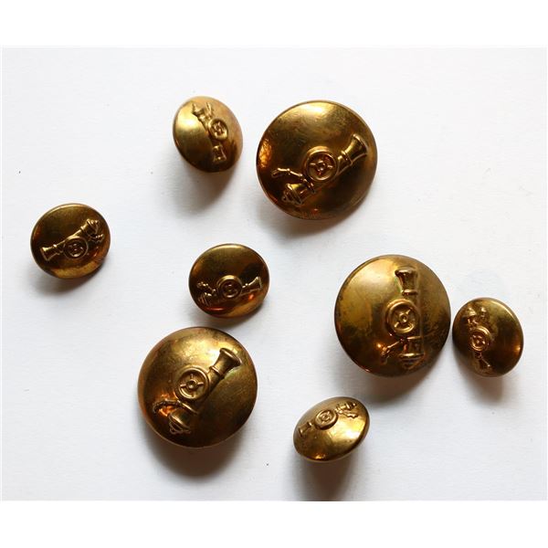 Militaria Dress Buttons;  Canadian Militia Artillery Grouping.  Lot of 8 various buttons.