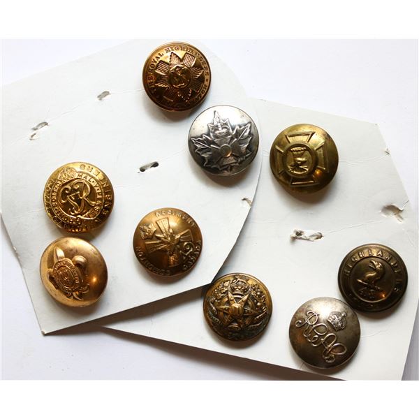 Militaria Dress Buttons;  Canadian Militia Grouping.  Lot of 9 various buttons.