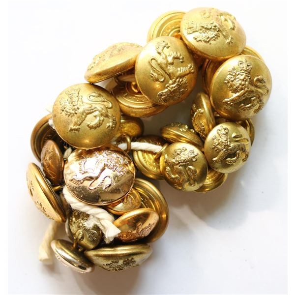 Militaria Dress Buttons;  Canadian Governor General Brass button Grouping.  Lot of 28 buttons.