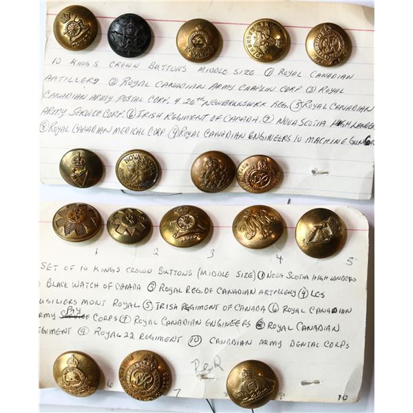 Militaria Dress Buttons;  Canadian Militia Grouping.  Lot of 39 Victorian issued buttons.
