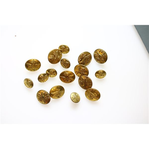 Militaria Dress Buttons;  Canadian WW2 RCAF Royal Canadian Air Force Military Buttons.  Lot of 17 pc