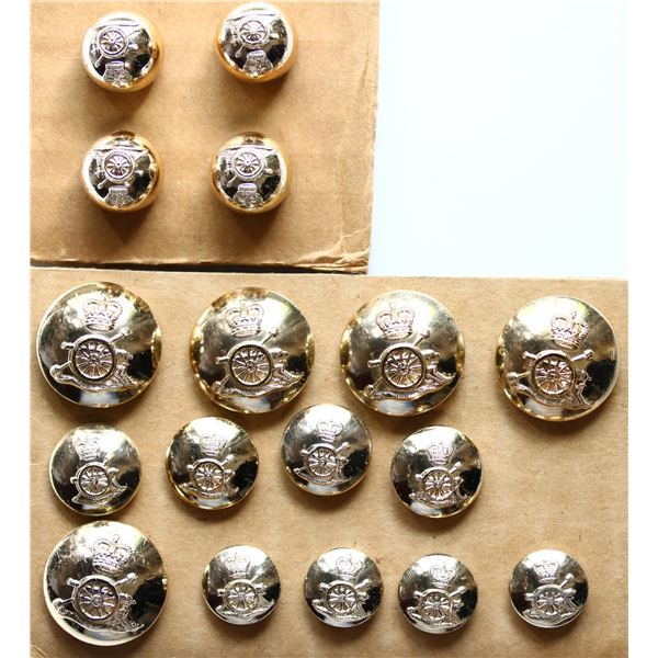 Militaria Dress Buttons;  Canadian Royal Artillery & Horse Artillery buttons.  Lot of 19 various iss