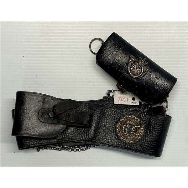 Militaria Dress Wear; 56 Lisgar Rifles Leather Cross Belt and Pouch w/Large Regimental Badge.  See P