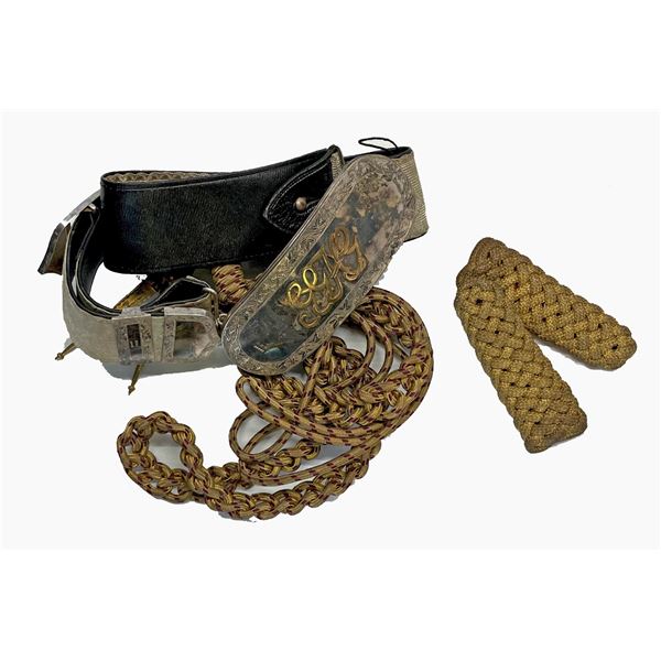 Militaria Dress Wear; Victorian Era Leather Cross Belt and  w/Large Silver (.925) Regimental Badge &