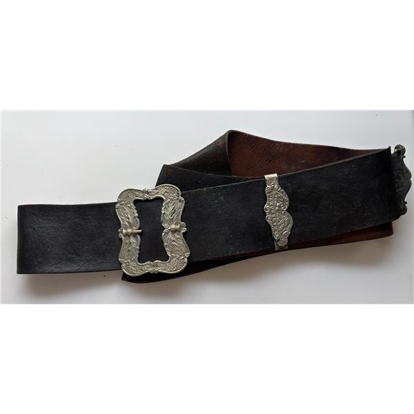 Militaria Dress;  Victorian Era Scottish Baldric Leather Long Sword Cross Belt w/buckles.