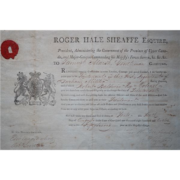 Vintage Document;  Original 1812 Commission/Appointment Document issued on behalf of Roger Hale Shea