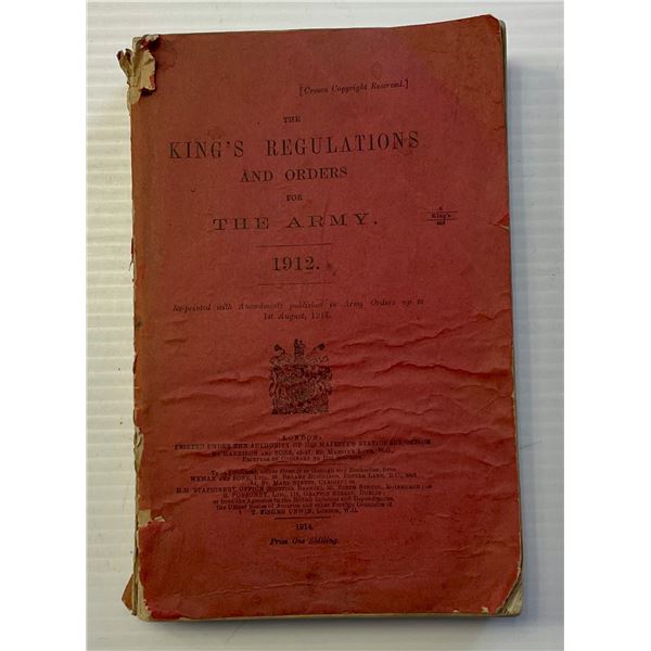 Militaria Literature;  The King's Regulations and Orders for the Army. 1912.  An significant histori
