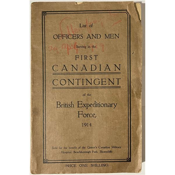 Militaria Literature; List of officers and men serving in the First Canadian Contingent of the Briti