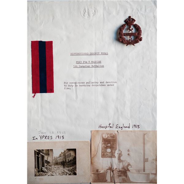 Militaria Ephemera;  includes documentation referencing ''8563 Pte T Maguire 5th Canadian Battalion'