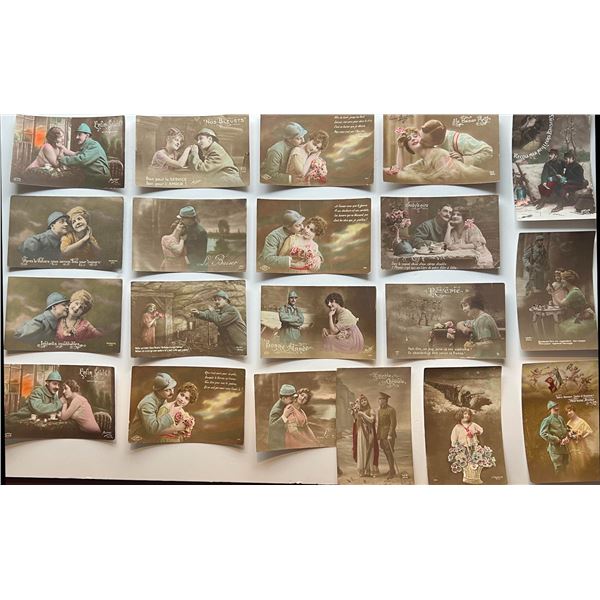 Militaria Vintage Postcards;  Intriguing lot of colourized and personalised (hand written messages) 