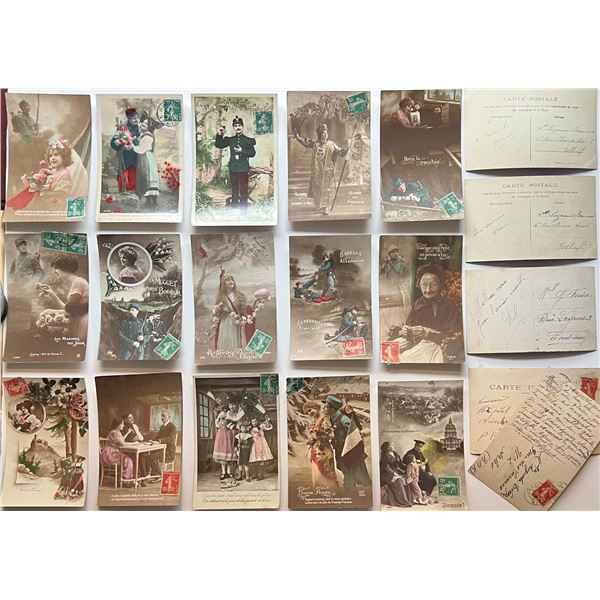 Militaria Vintage Postcards;  Intriguing lot of colourized and personalised (hand written messages) 