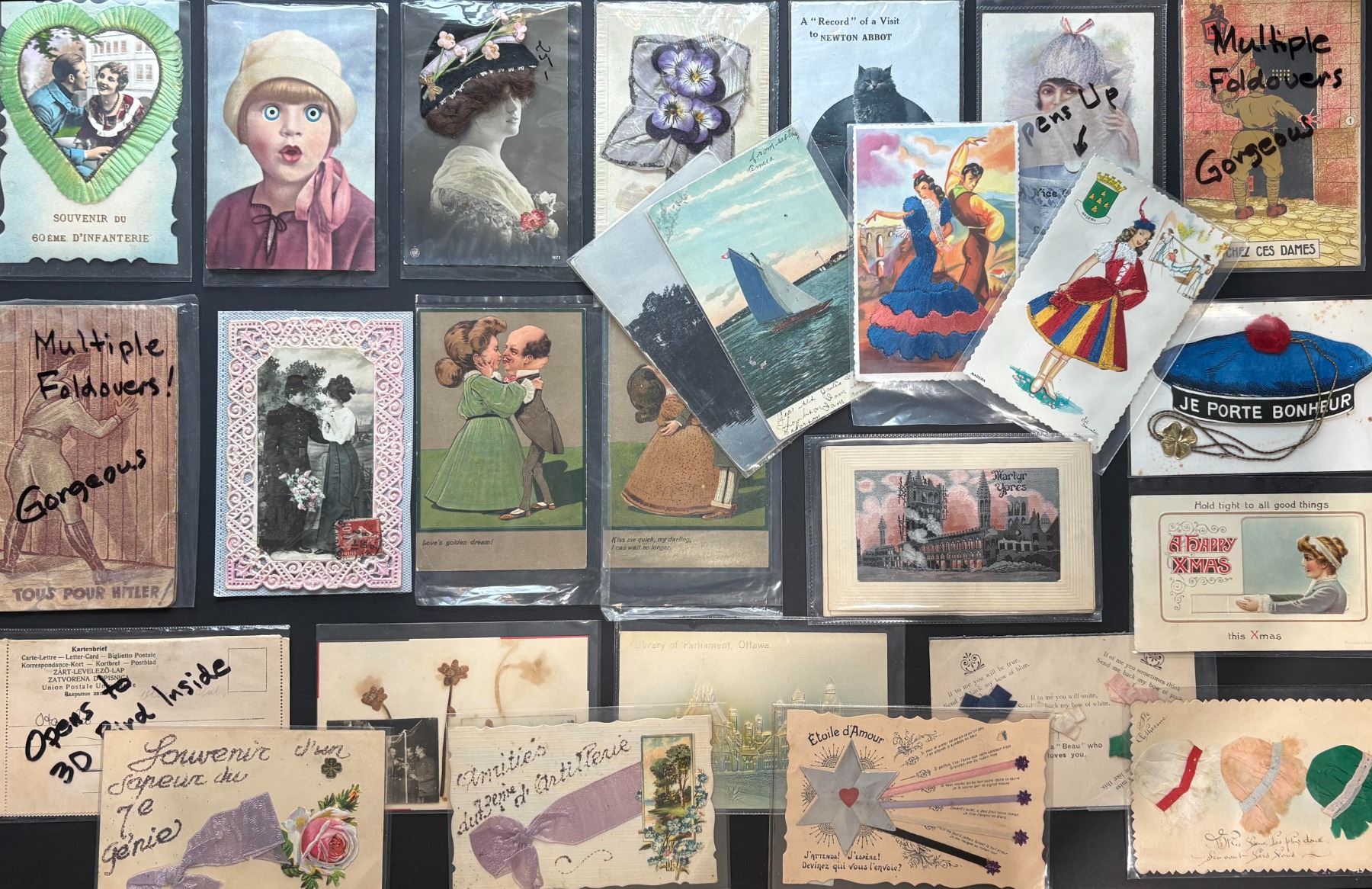 Vintage Postcards; Lot 25+ various WW1 3-dimensional type Postcards ...