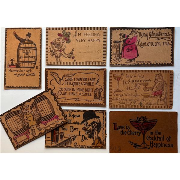 Vintage Postcards;  Lot 30+ various Heal Leather Postcards dating early 1900's.  Themes. Liquor. Fla