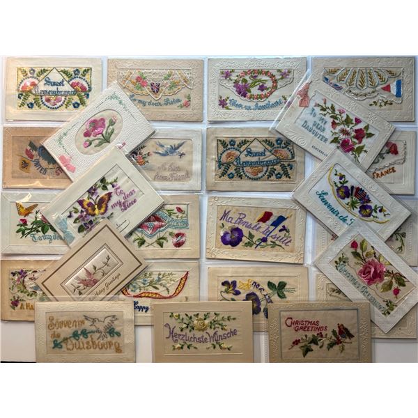 Vintage Postcards;  Lot 35 various WW1 Woven/Embroidered Postcards. all French related.  Most depict