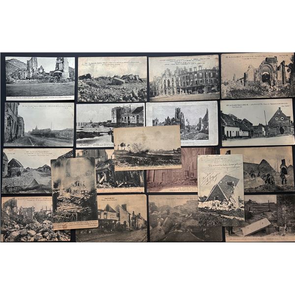 Vintage Postcards;  Lot 56 various WW1 Postcards displaying real photographic images of War destruct