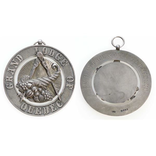Masonic Medal;  Grand Lodge of Quebec - reverse incsription ''ANCIENT FREE & ACCEPTED MASONS''.  Dis
