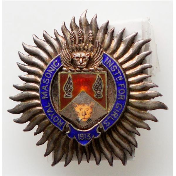 Masonic Badge;  1913 Royal Masonic Institute for Girls Enameled Sterling Silver issue.  See Pic.