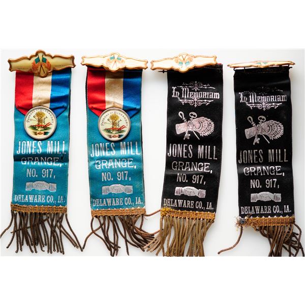 Vintage In Memoriam Masonic Odd Fellows Lodge Ribbons;  includes 10 Jones Mill Grange No. 917 Delewa