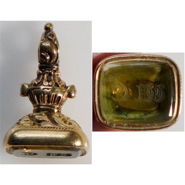 Vintage Victorian Gold Large Fob Seal.  15kt Gold. 12.55 grs including stone (Topaz).