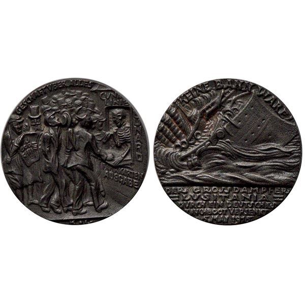 Lusitania; Medal Original British Version of Karl Goetz Medallion. with original box. BRITISH iron v